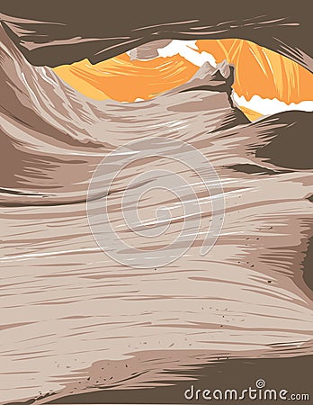 Upper Antelope Canyon in Lake Powell Navajo Tribal Park Arizona WPA Poster Art Vector Illustration