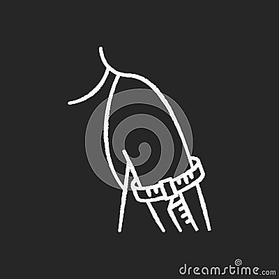 Upper arm circumference chalk white icon on black background. Human body measurements, dimensions specification. Bespoke Vector Illustration