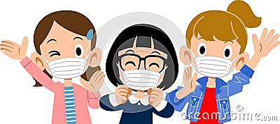 The upper body of a healthy girl wearing a mask Vector Illustration