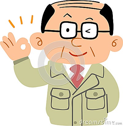 Upper body of middle-aged man in work clothes showing intention of approval Vector Illustration