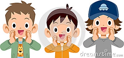 Upper body of three elementary school boys calling Vector Illustration