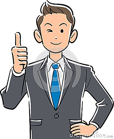 Upper body of young businessman thumbs up Vector Illustration
