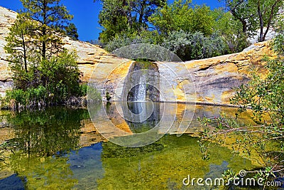 Upper Calf Creek Falls desert oasis waterfall views in Grand Staircase-Escalante National Monument by Boulder and Escalante in Sou Stock Photo