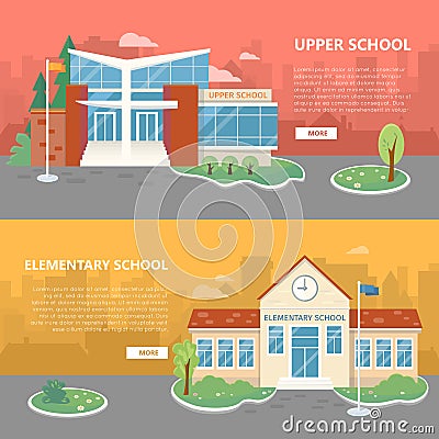 Upper and Elementary School Vector Banners Vector Illustration