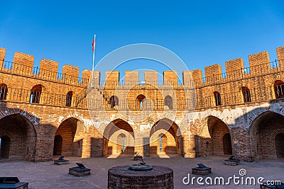 Upper level of the historical Red Tower (Kizil Kule), in Alanya Castle Editorial Stock Photo