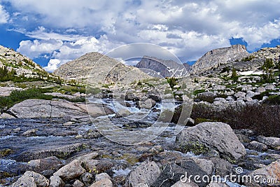 Upper and Lower Jean Lake in the Titcomb Basin along the Wind River Range, Rocky Mountains, Wyoming, views from backpacking hiking Stock Photo