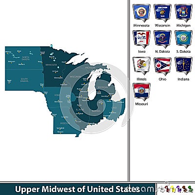 Upper Midwest of United States Vector Illustration