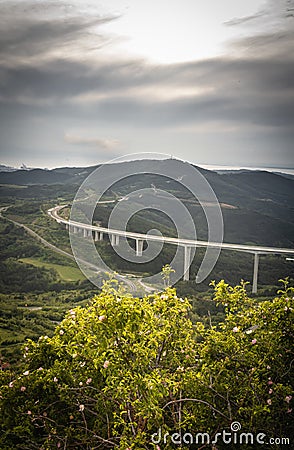 Upper panoramic view on viaduct of crni kal, beside adriatic sea, slovenia Stock Photo