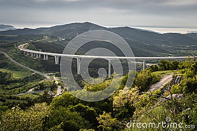 Upper panoramic view on viaduct of crni kal, beside adriatic sea, slovenia Stock Photo