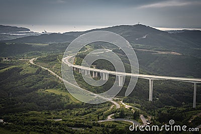 Upper panoramic view on viaduct of crni kal, beside adriatic sea, slovenia Stock Photo