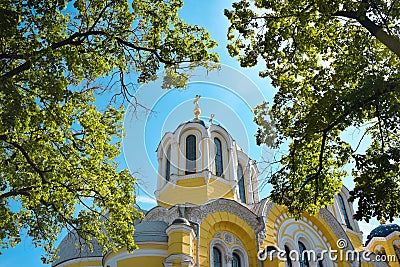 The upper part of the Saint Vladimir Cathedral in Kyiv Stock Photo