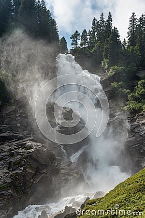 Upper Part of the Krimml Waterfalls, Highest Waterfall in Austria Stock Photo