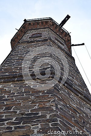 upper part of the old ferry tower in Hatzenport, FÃ¤hrturm Stock Photo