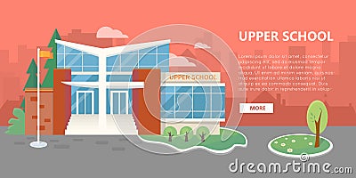 Upper School Building Vector in Flat Style Design Vector Illustration