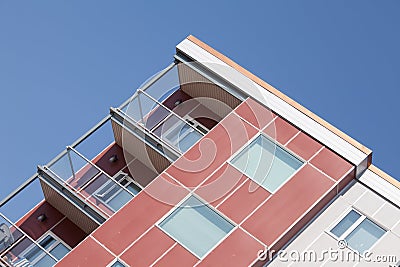 Upper story corner high rising apartment building Stock Photo