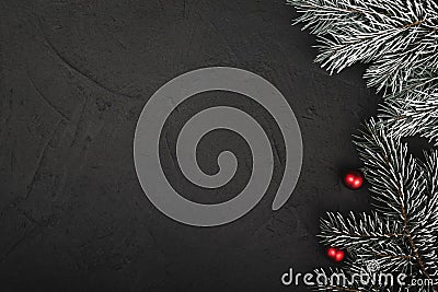 Upper, top view, of Christmas presents on a wooden black rustic background. Stock Photo