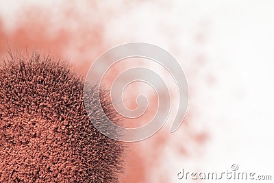 Upper view of a blush brush, with pink blush on i Stock Photo