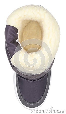 Upper view of brown, grey and white suede and textile insulated Stock Photo
