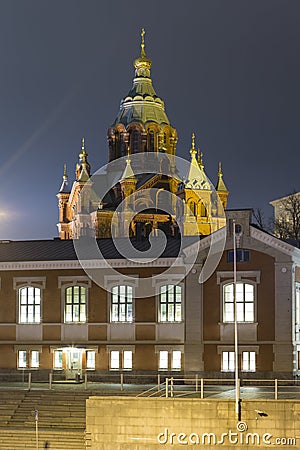 Upper View of Renowned Uspensky Orthodox Cathedral Uspenskin Katedraali Stock Photo