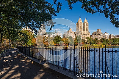 Upper West Side and Central Park Reservoir, fall foliage. Manhattan Stock Photo