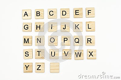 Uppercase alphabet letters on scrabble wooden blocks Stock Photo