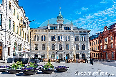 UPPSALA, SWEDEN, APRIL 22, 2019: Stora Torget main square in the central Uppsala, Sweden Editorial Stock Photo