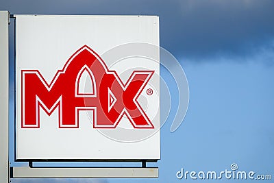 Sign outside Max Hamburger Restaurant. Swedish fast food company. Editorial Stock Photo