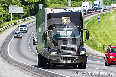 UPS Truck on Interstate Highway Editorial Stock Photo