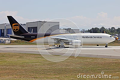 UPS United Parcel services Boeing 767F cargo on runway for take off Editorial Stock Photo