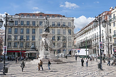 Chic Camoes Square in Lisbon, Portugal Editorial Stock Photo