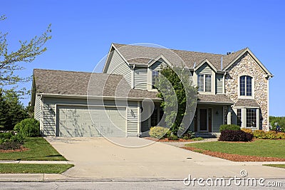 Upscale Home With Double Garage Stock Photo