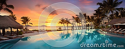 Upscale Travel, Romantic Beach Vacations For Honeymooners, Luxurious Tropical Hotel Stock Photo