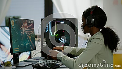 Upsed african woman gamer streaming online videogames and losing Stock Photo