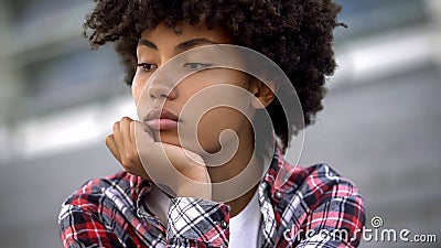 Upset afro-american woman portrait, racial discrimination problem, bullying Stock Photo