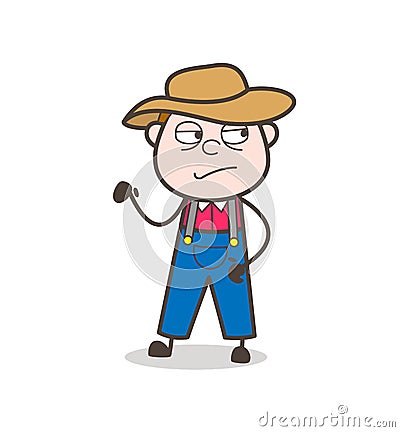 Upset Cartoon Farmer Worker Face Expression Stock Photo