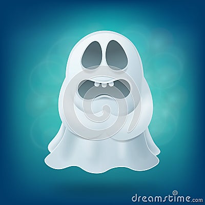 Upset cartoon ghost on blue background. Halloween party design element Cartoon Illustration