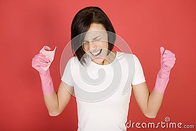 Upset cleaning up woman Stock Photo