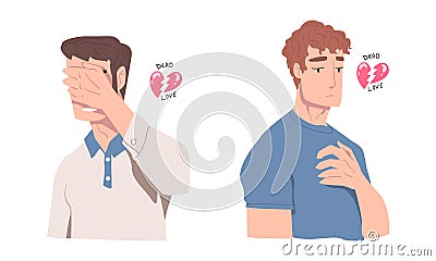 Upset depressed people with broken heart. Guys feeling sad about relationship problems cartoon vector illustration Vector Illustration