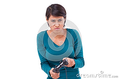 Upset, frustrated female gamer Stock Photo