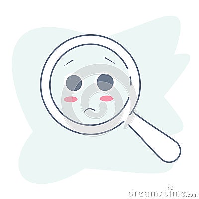Upset magnifying glass, cute not found symbol and unsuccessful s Cartoon Illustration