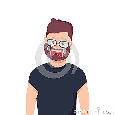 Upset man crying. Resentment and pain. Vector illustration in cartoon style. Headache, disappointment or shame. Vector Illustration