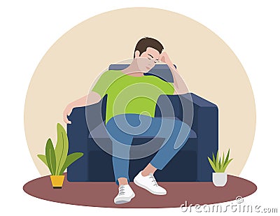 The man is sitting thoughtfully in a chair. Flat design. Vector illustration Vector Illustration