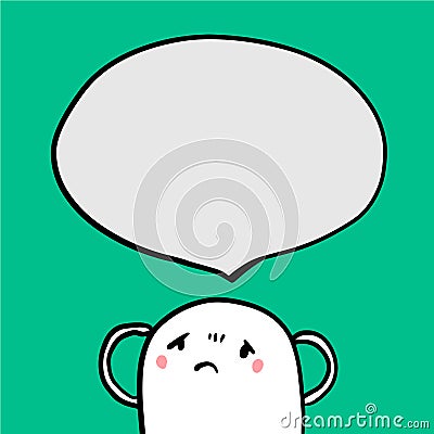 Upset monster in depression headache and speech bubble on touquoise font hand drawn illustration Cartoon Illustration