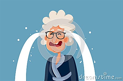 Upset Senior Woman Crying Vector Cartoon Illustration Vector Illustration