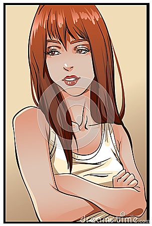Upset young woman with arms crossed. Vector illustration. Vector Illustration