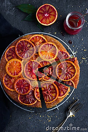 Upside down blood orange cake Stock Photo