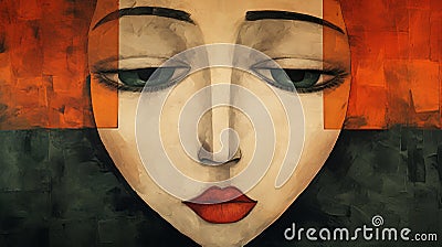 Upside Down Digital Art: Geometric Constructivism With Red Lips And Orange Eye Stock Photo