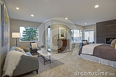 Upstairs stunning master bedroom with reading nook Stock Photo