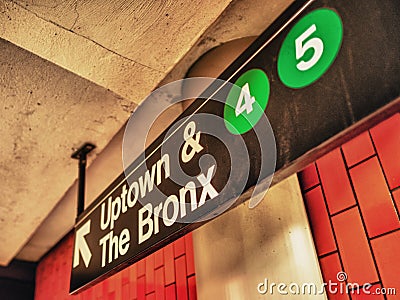 Uptown ad Bronx subway sign, Manhattan, New York Editorial Stock Photo
