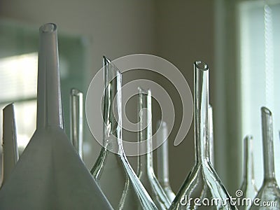 Upturned glass funnels Stock Photo